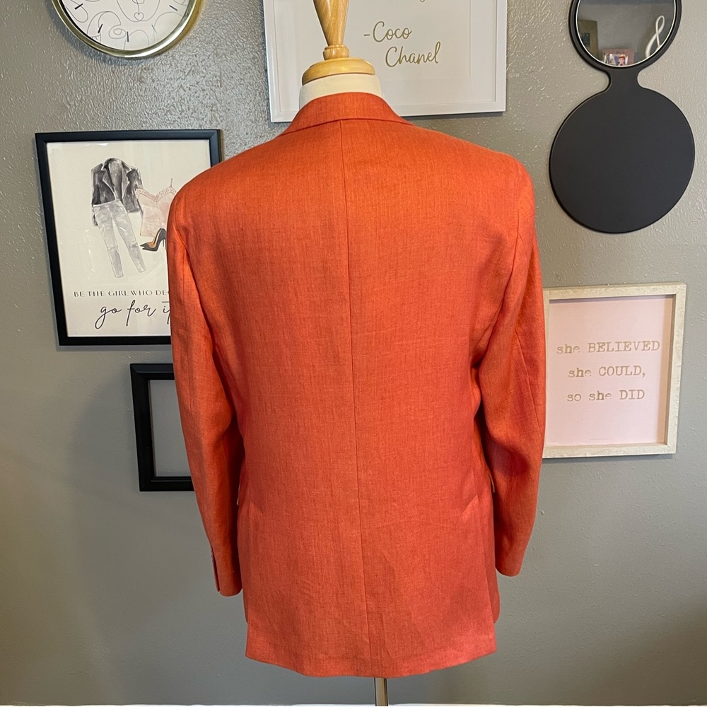 Maus & Hoffman Orange 100% Linen Blazer Sports Coat 42 Tall - Picture 3 of 16